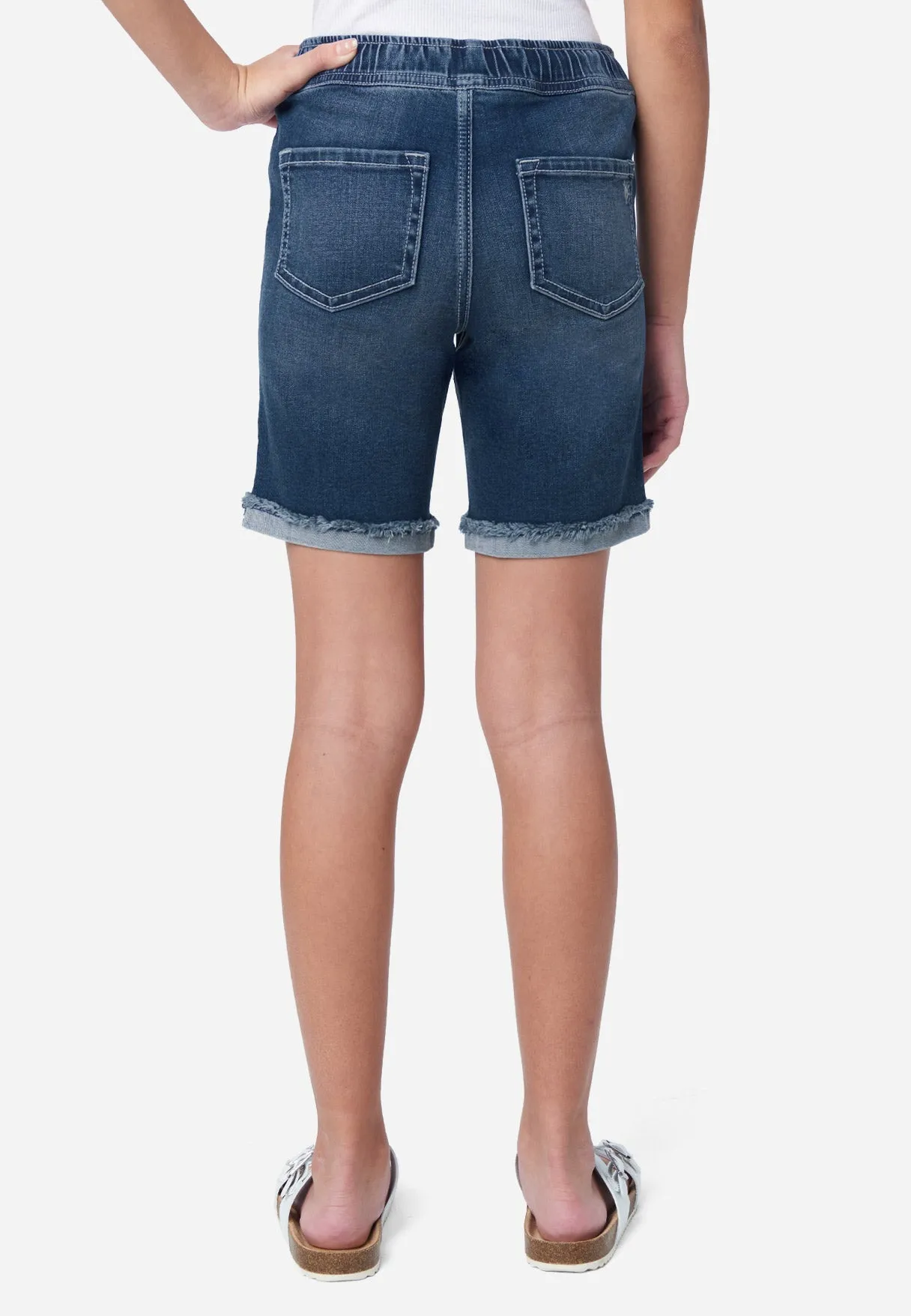 Distressed Pull-On Girlfriend Bermuda Denim Shorts