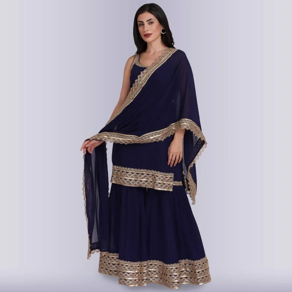 Elegant Garara Set with Gold Accent - Blue