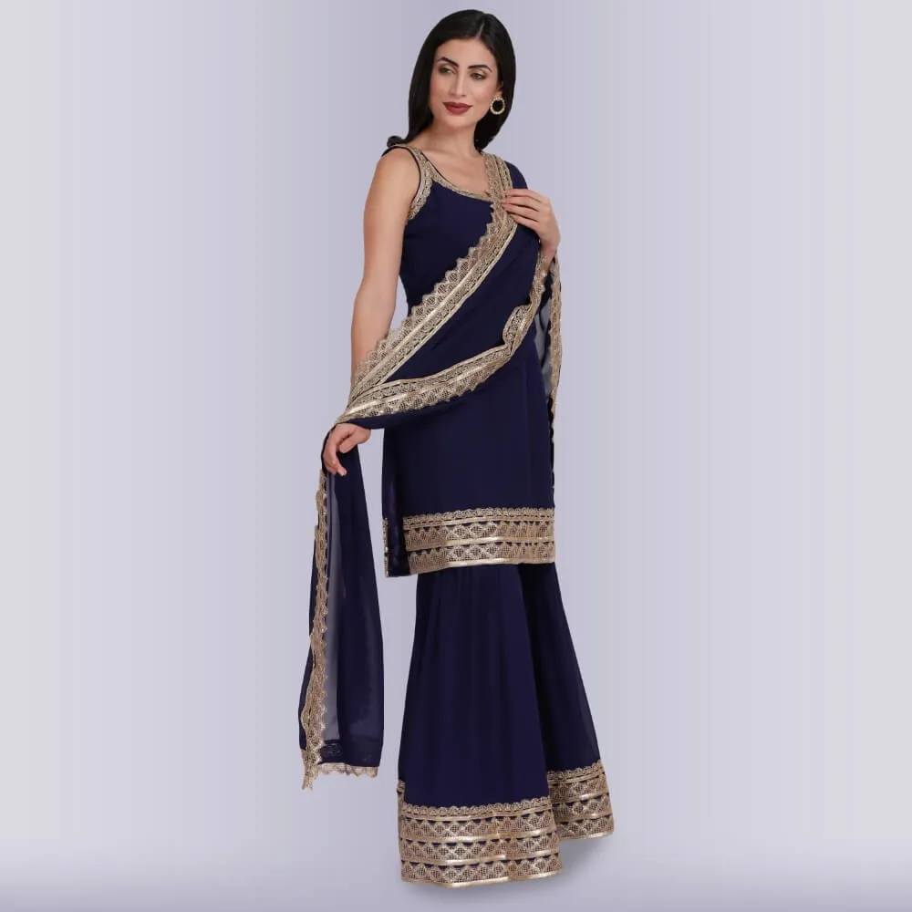 Elegant Garara Set with Gold Accent - Blue