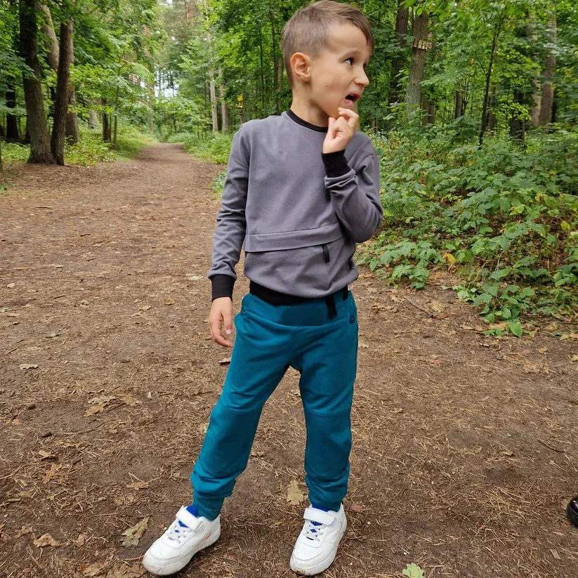 Emerald Blue/Green Trousers for Kids - T1D Friendly Sportswear with Pockets