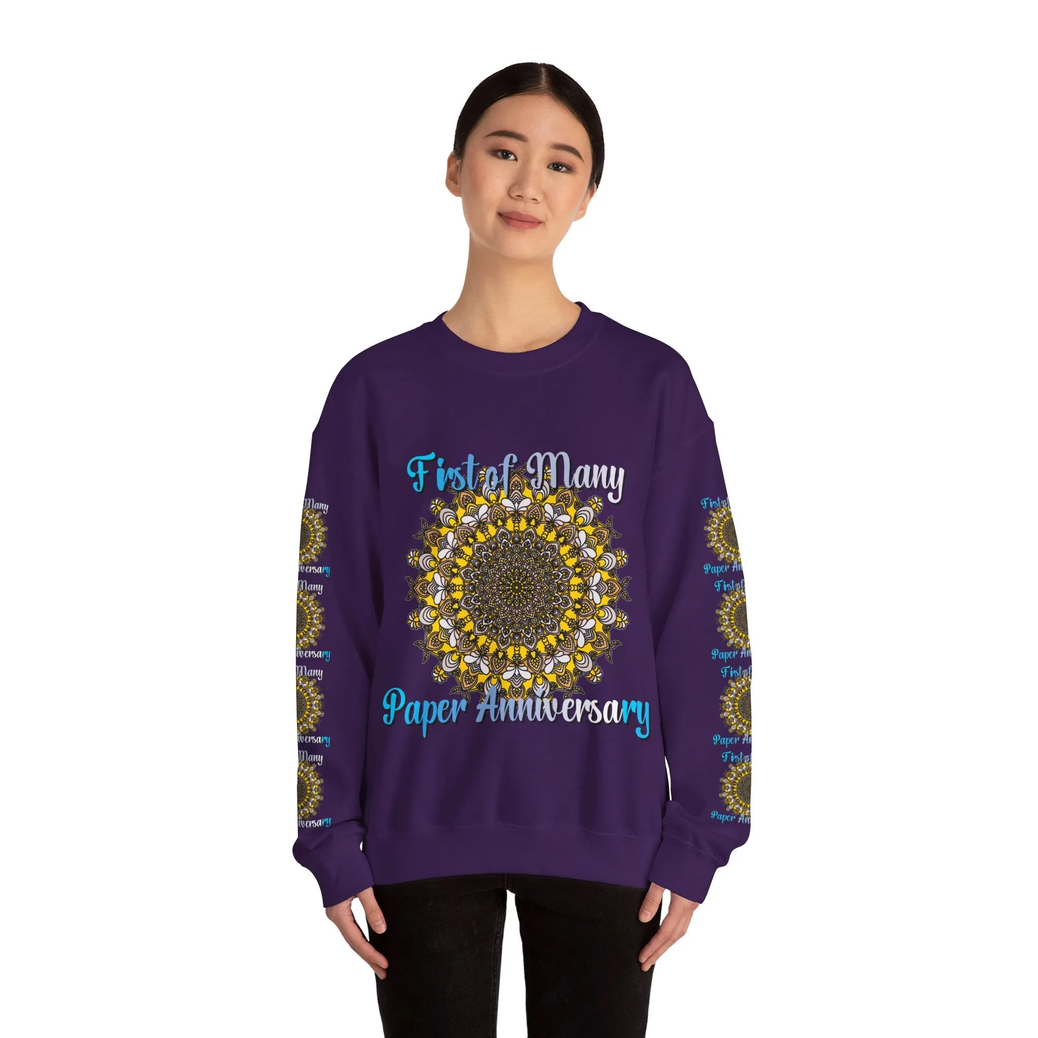 First Year Wedding Anniversary Handmade Mandala Design Crewneck Sweatshirt