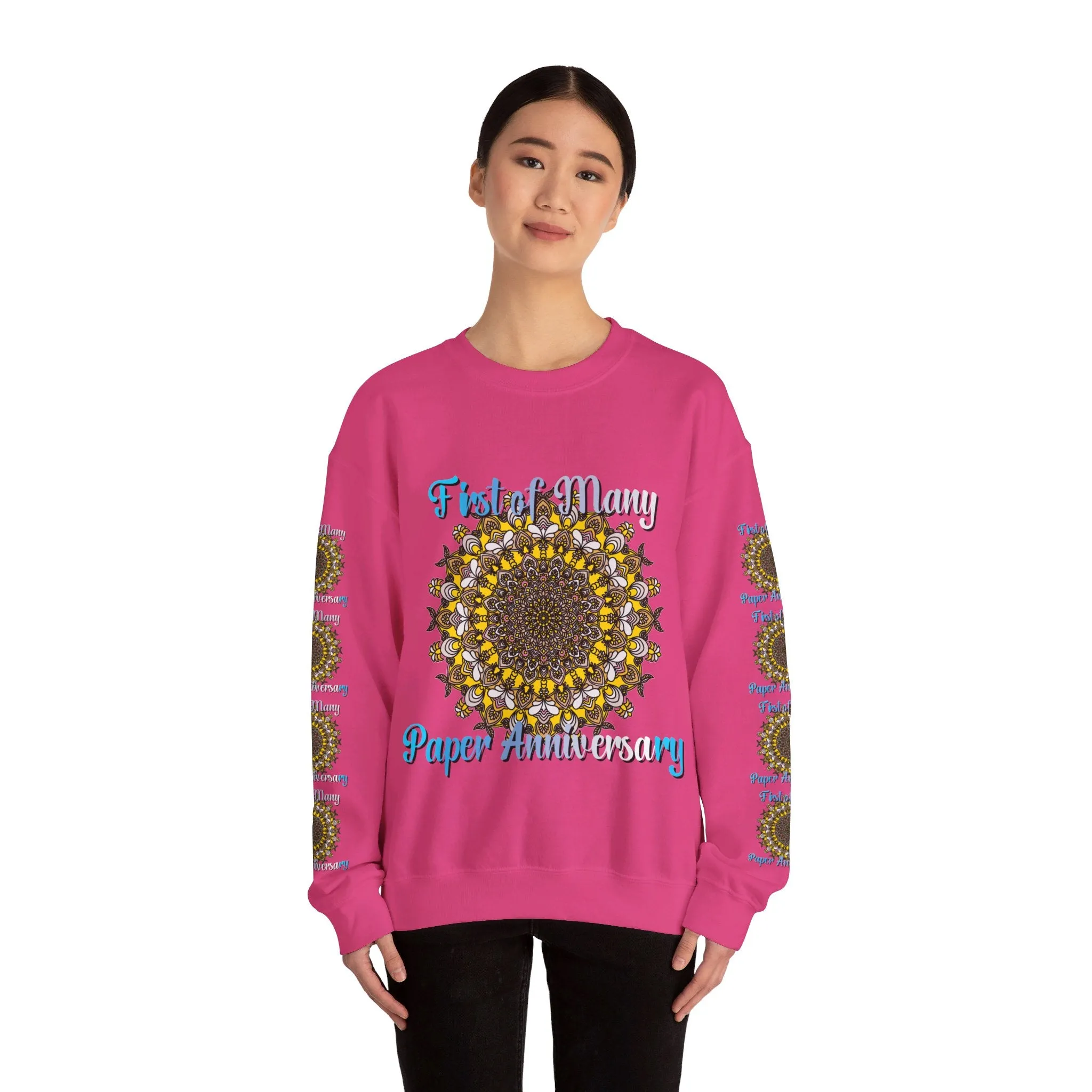 First Year Wedding Anniversary Handmade Mandala Design Crewneck Sweatshirt