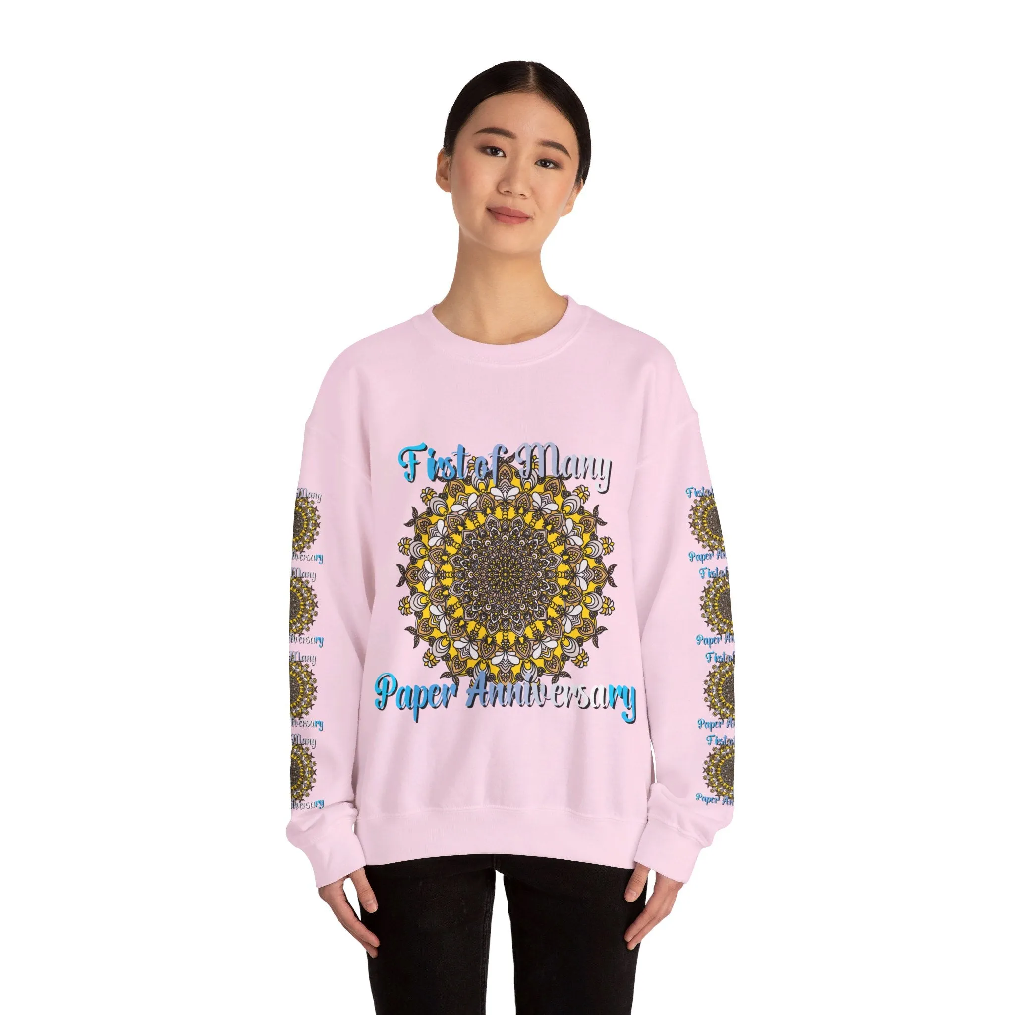 First Year Wedding Anniversary Handmade Mandala Design Crewneck Sweatshirt