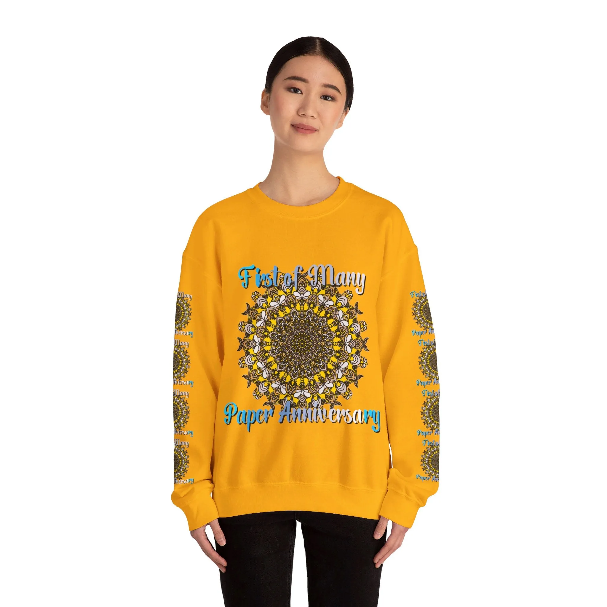 First Year Wedding Anniversary Handmade Mandala Design Crewneck Sweatshirt