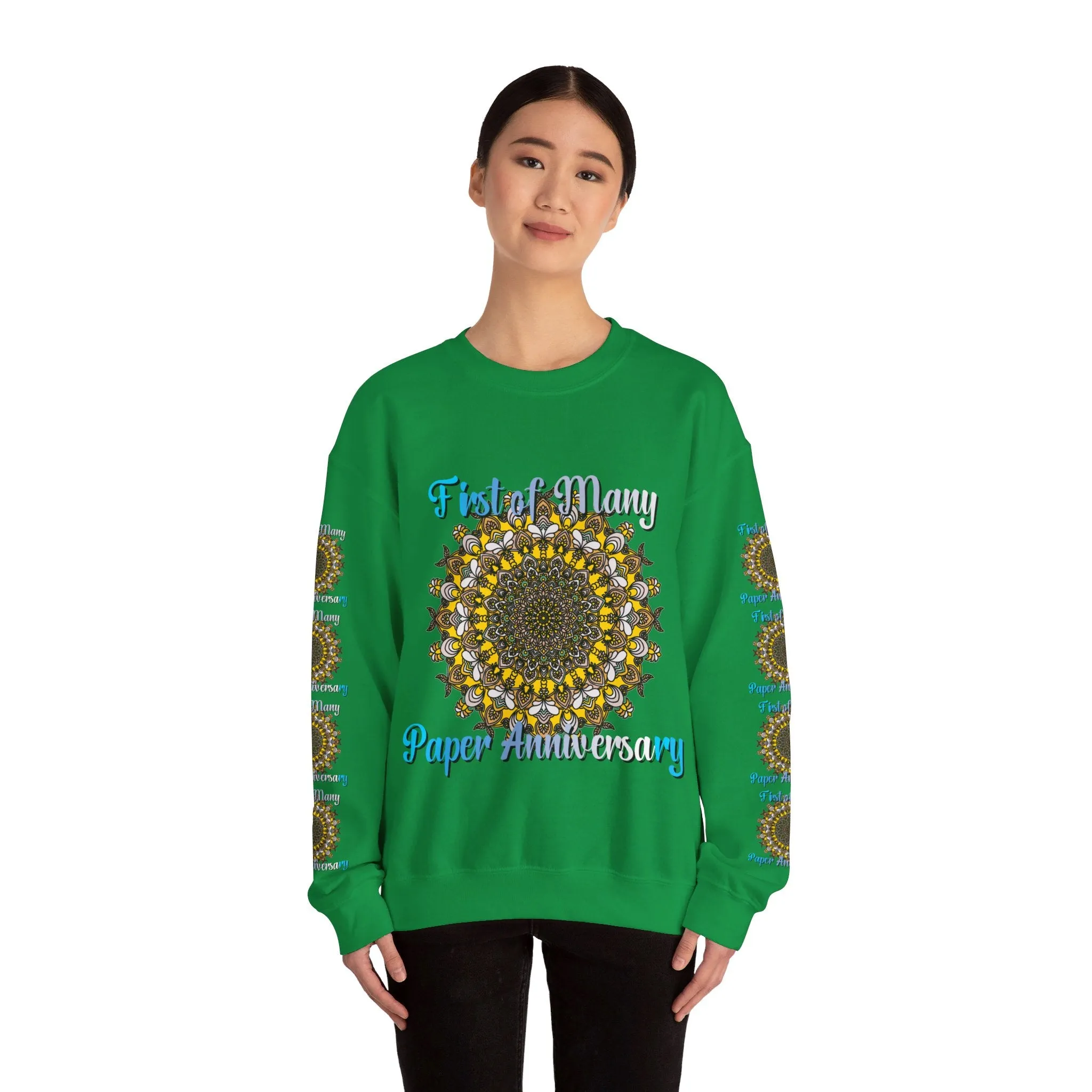 First Year Wedding Anniversary Handmade Mandala Design Crewneck Sweatshirt