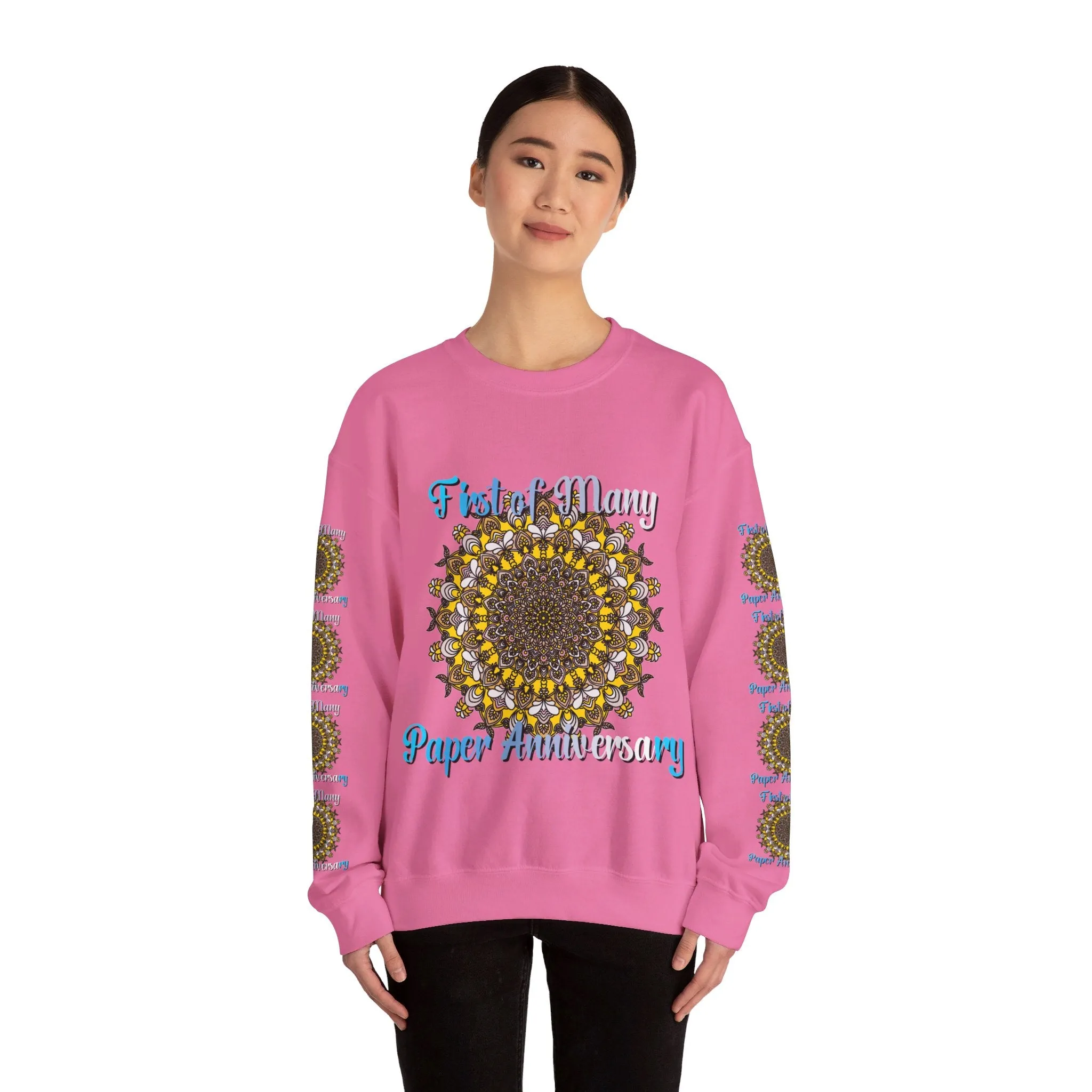 First Year Wedding Anniversary Handmade Mandala Design Crewneck Sweatshirt