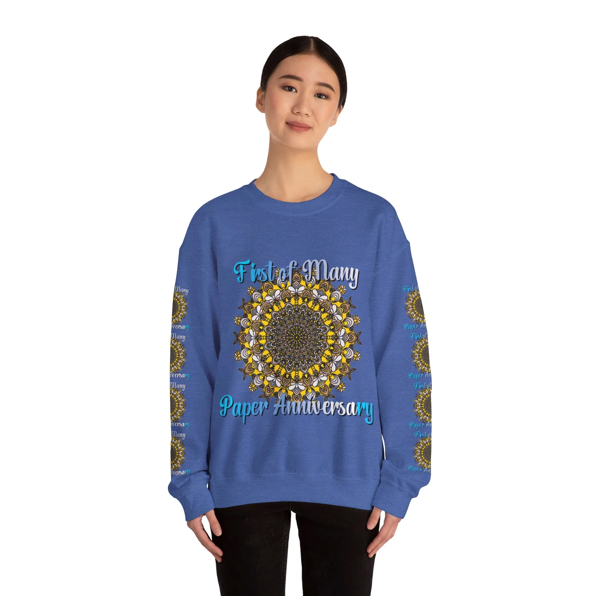 First Year Wedding Anniversary Handmade Mandala Design Crewneck Sweatshirt