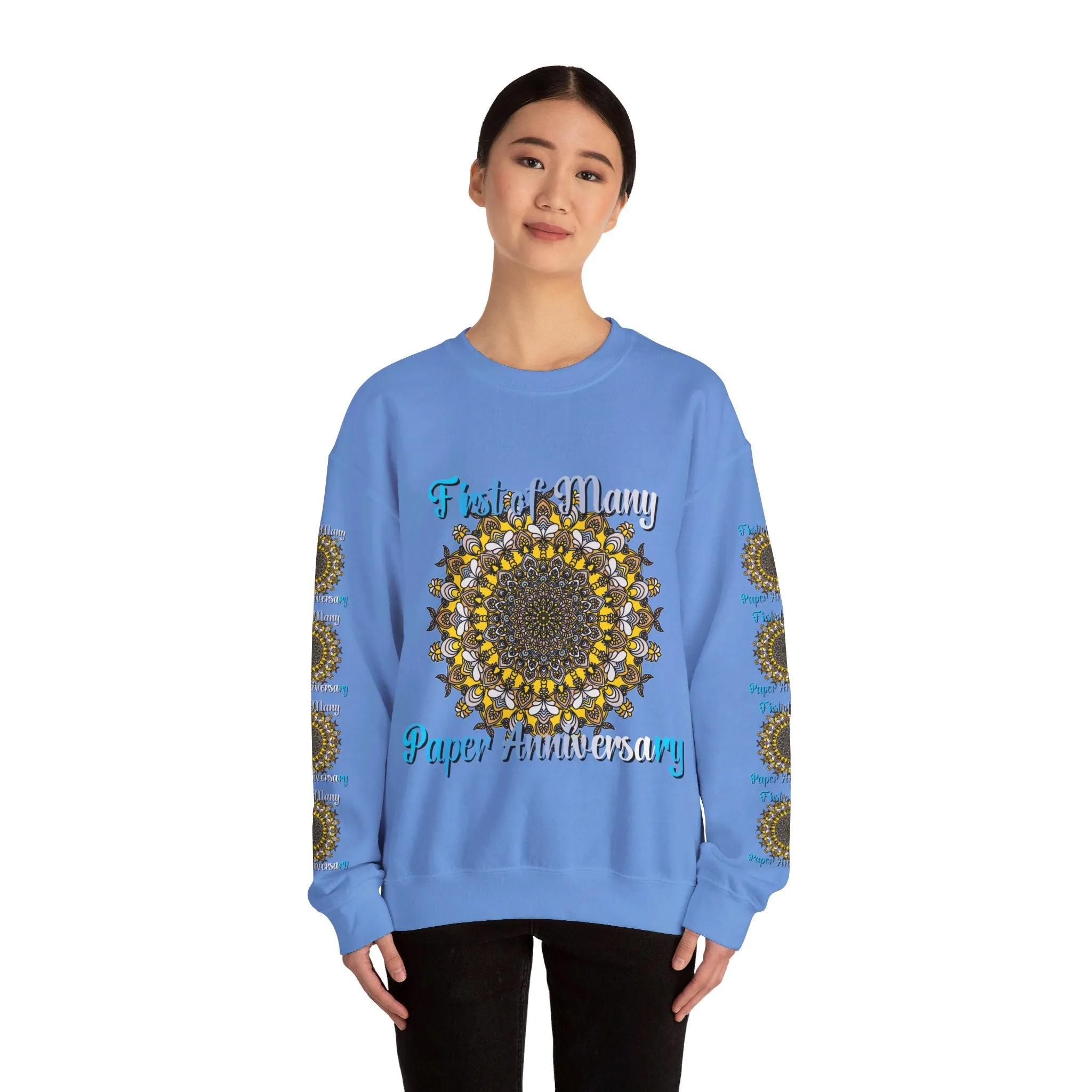 First Year Wedding Anniversary Handmade Mandala Design Crewneck Sweatshirt