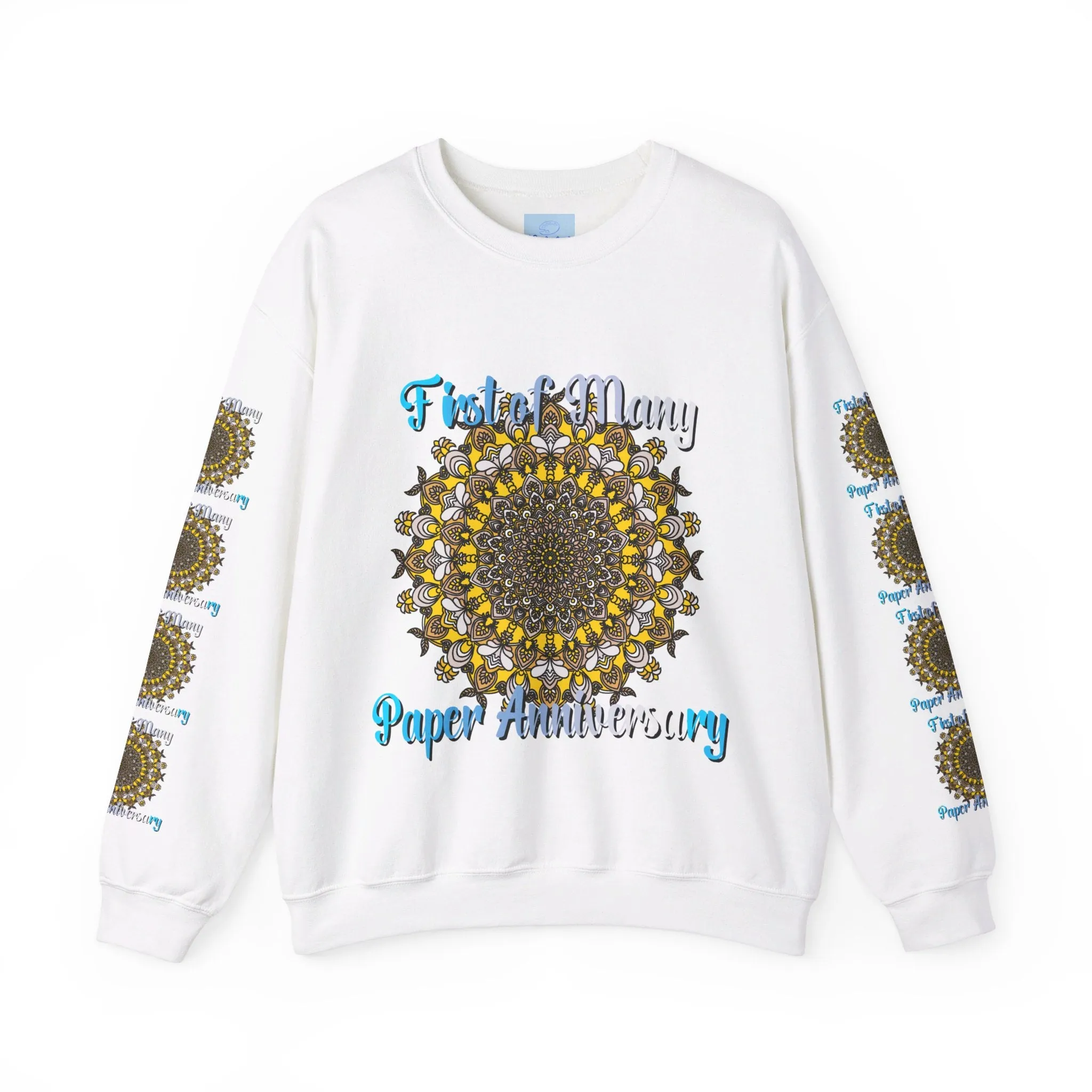 First Year Wedding Anniversary Handmade Mandala Design Crewneck Sweatshirt