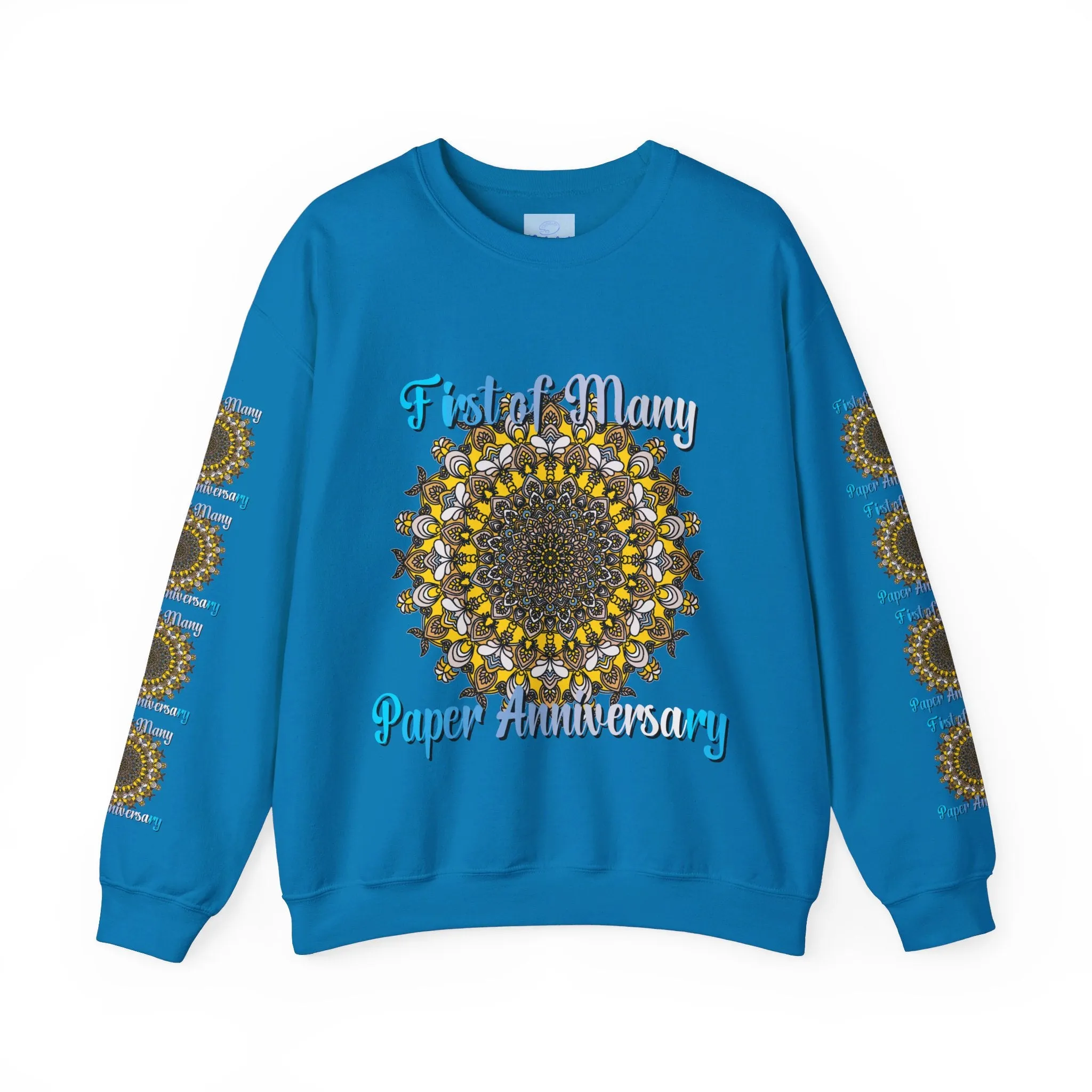 First Year Wedding Anniversary Handmade Mandala Design Crewneck Sweatshirt