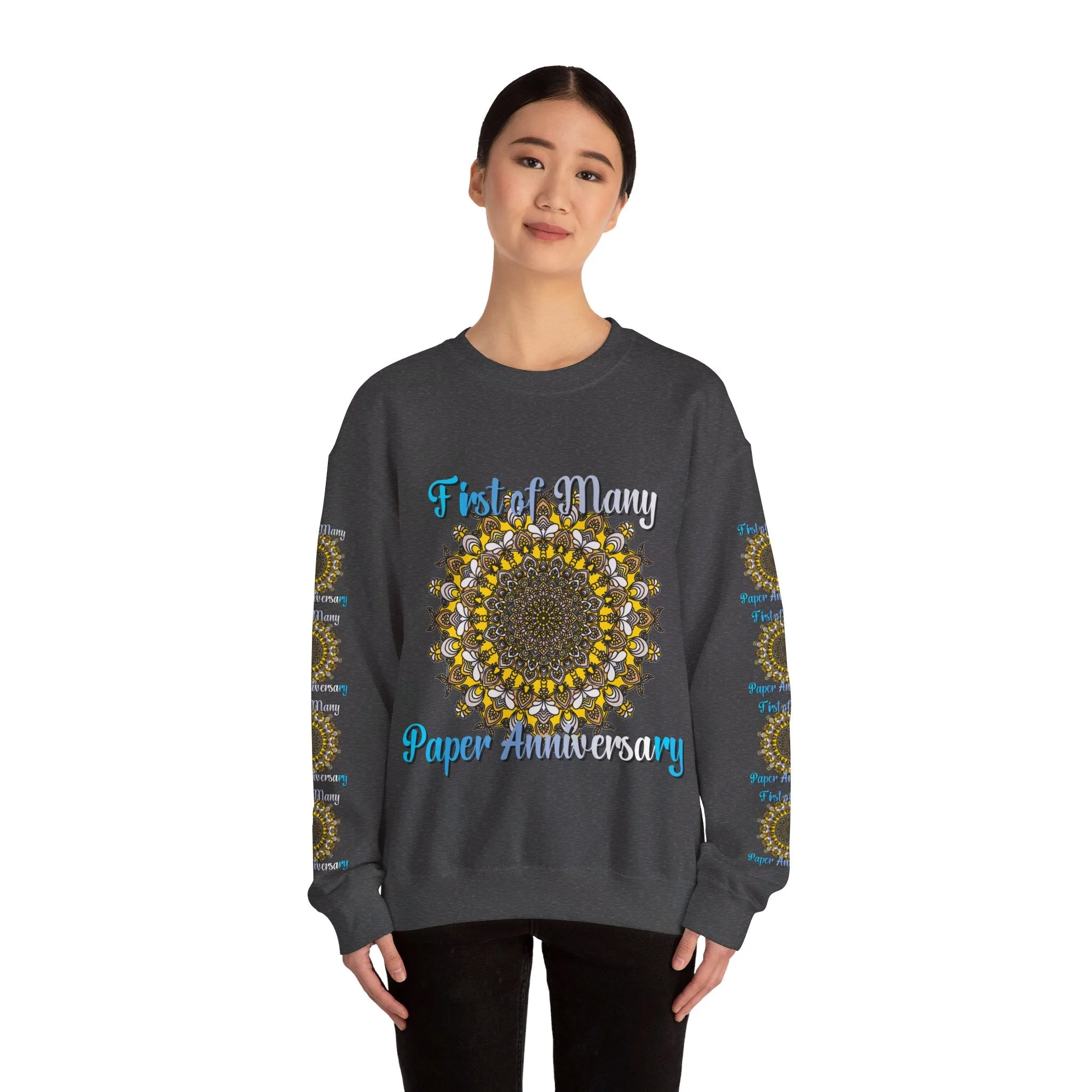 First Year Wedding Anniversary Handmade Mandala Design Crewneck Sweatshirt