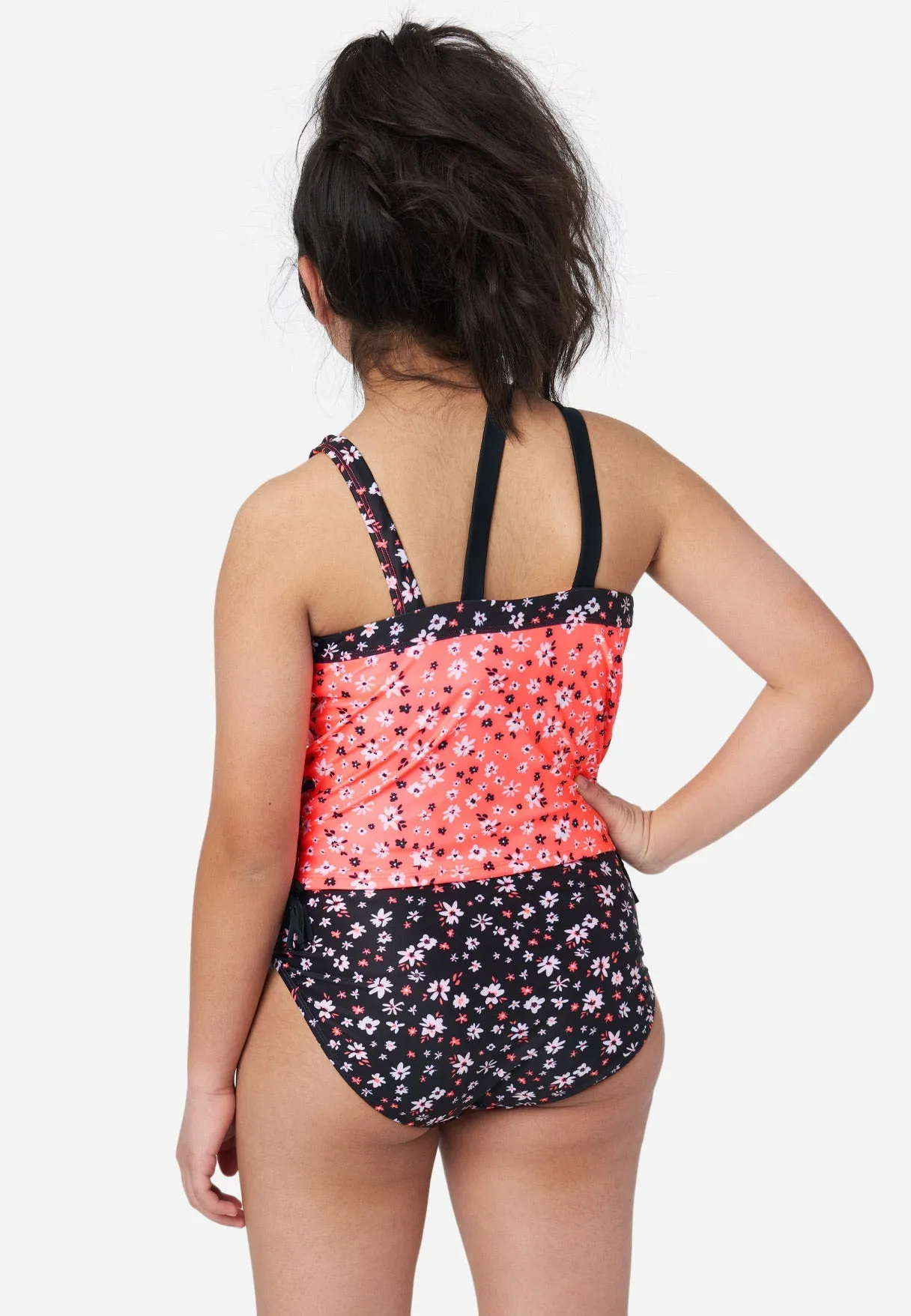 Floral Lace-Up Asymmetric Tankini Swim Set