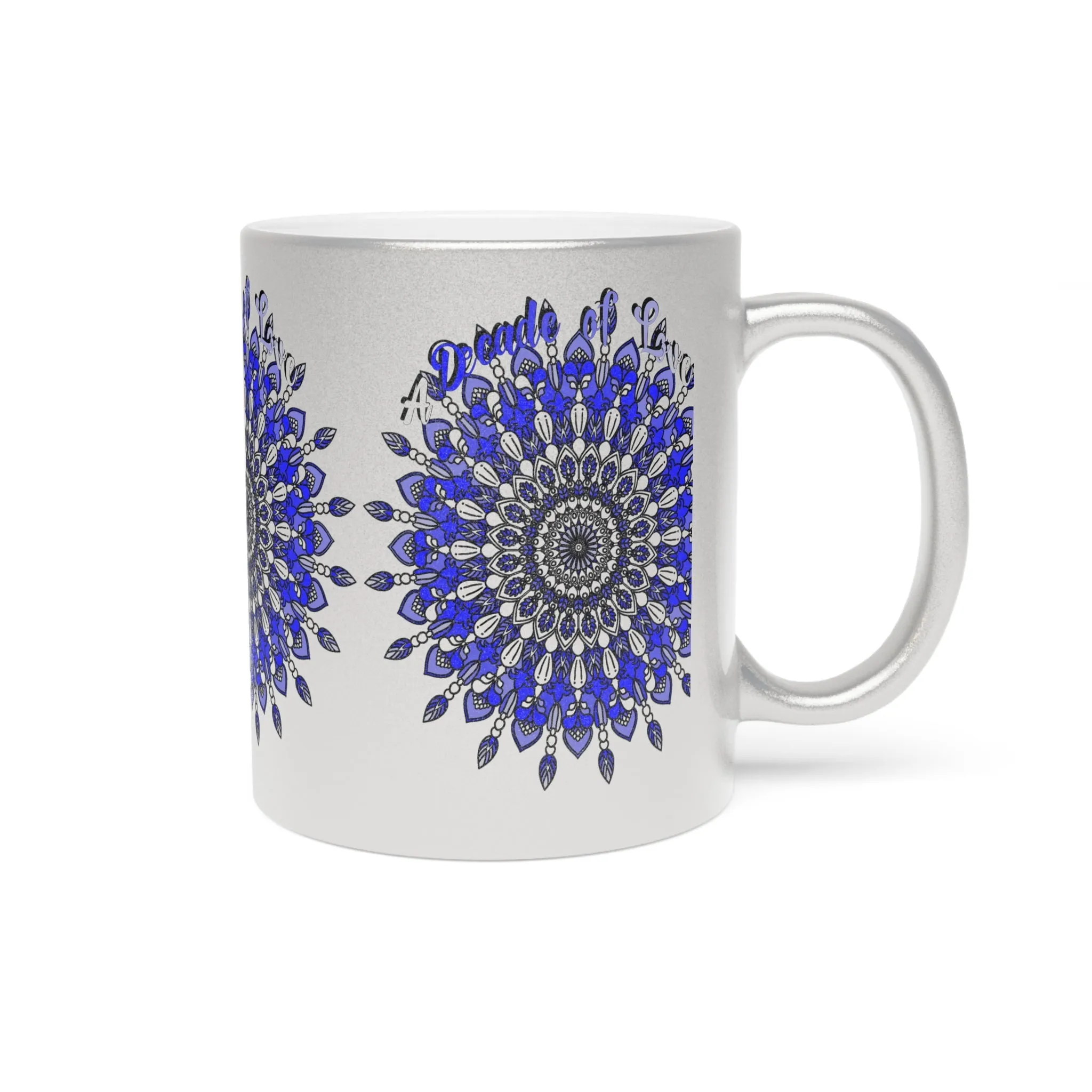 Handmade Mandala 10th Anniversary Metallic Mug in Gold & Silver - A Unique and Thoughtful Tin/Aluminum Gift