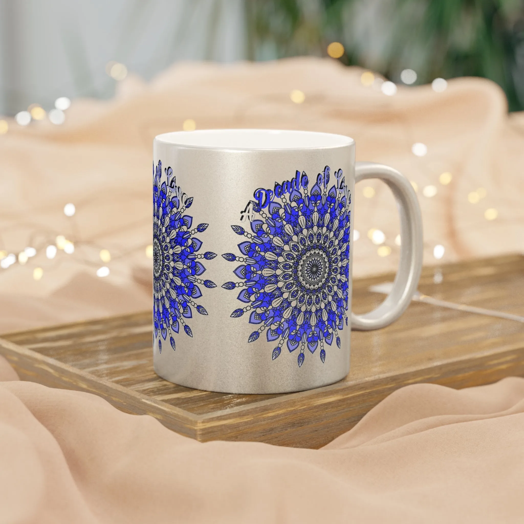 Handmade Mandala 10th Anniversary Metallic Mug in Gold & Silver - A Unique and Thoughtful Tin/Aluminum Gift