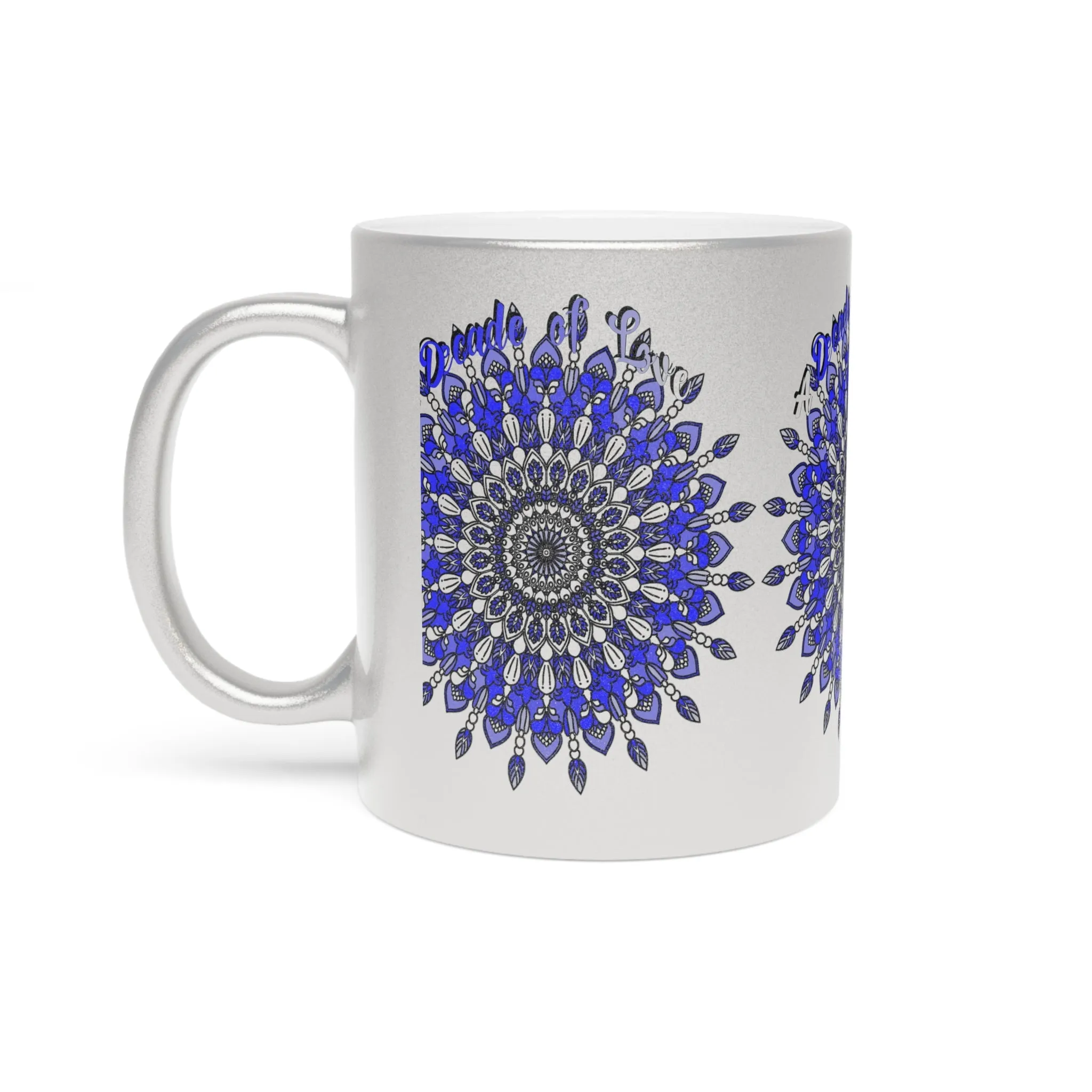 Handmade Mandala 10th Anniversary Metallic Mug in Gold & Silver - A Unique and Thoughtful Tin/Aluminum Gift