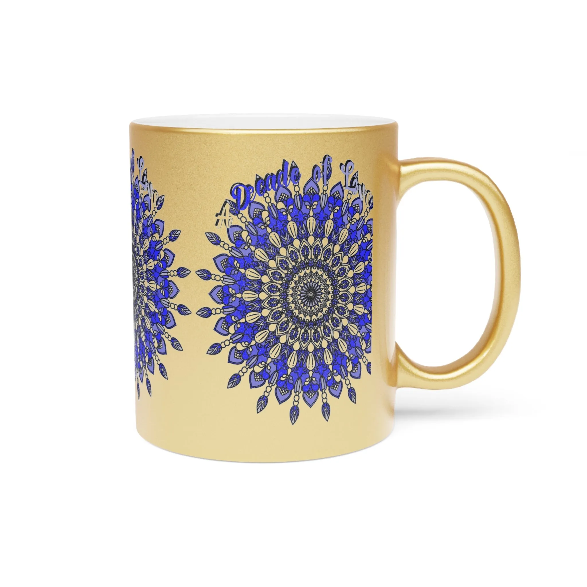 Handmade Mandala 10th Anniversary Metallic Mug in Gold & Silver - A Unique and Thoughtful Tin/Aluminum Gift