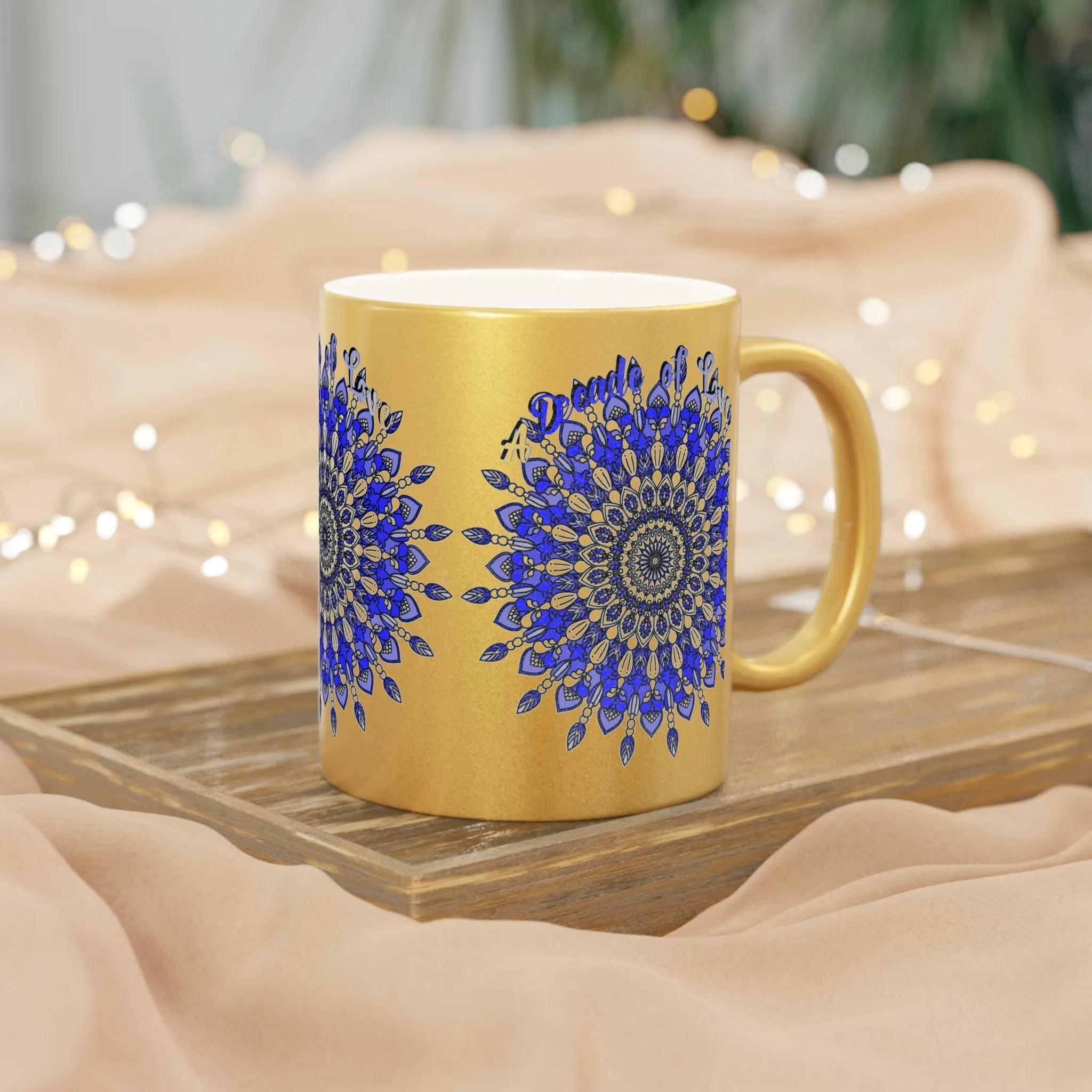 Handmade Mandala 10th Anniversary Metallic Mug in Gold & Silver - A Unique and Thoughtful Tin/Aluminum Gift