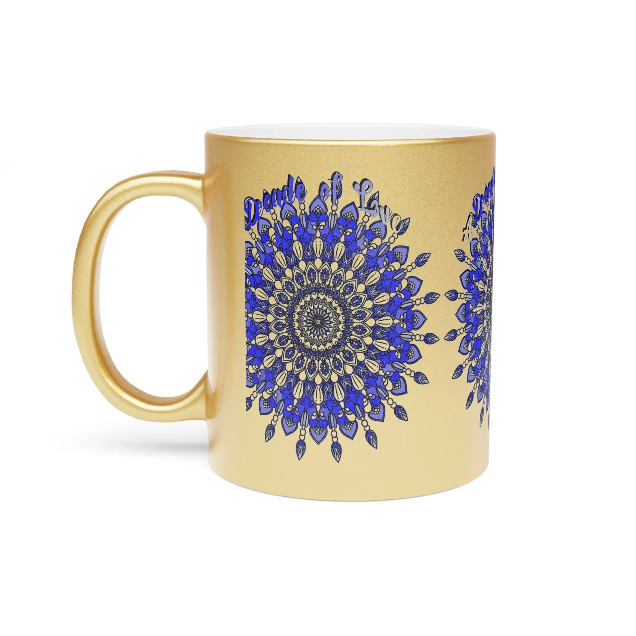 Handmade Mandala 10th Anniversary Metallic Mug in Gold & Silver - A Unique and Thoughtful Tin/Aluminum Gift