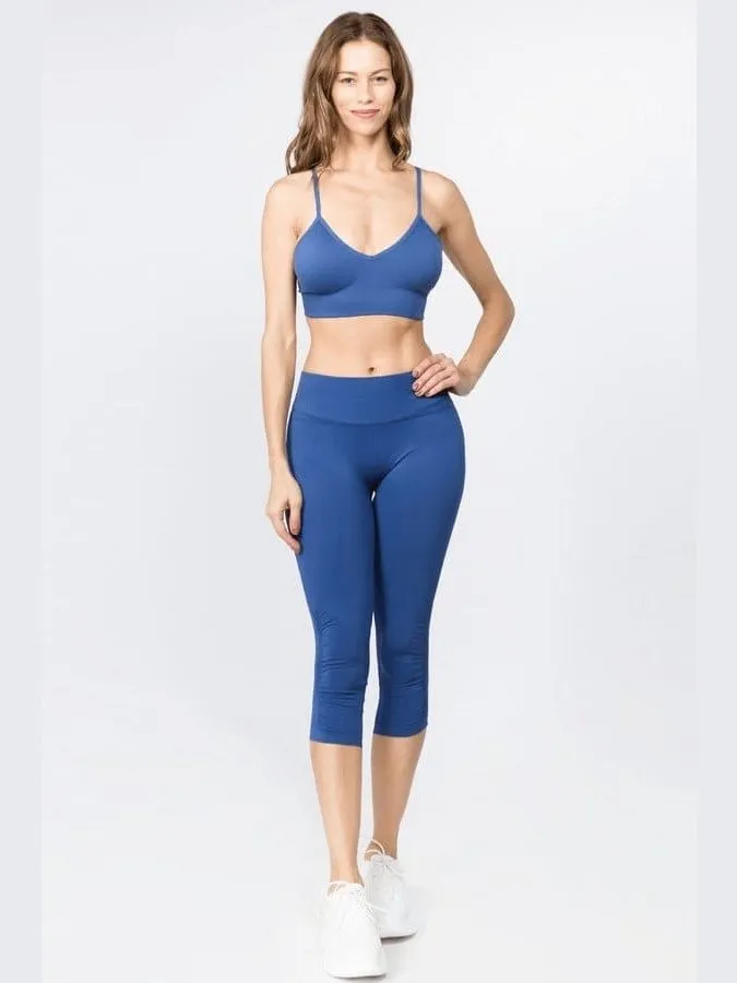 High Rise Cinched Ankle Seamless Capri Leggings