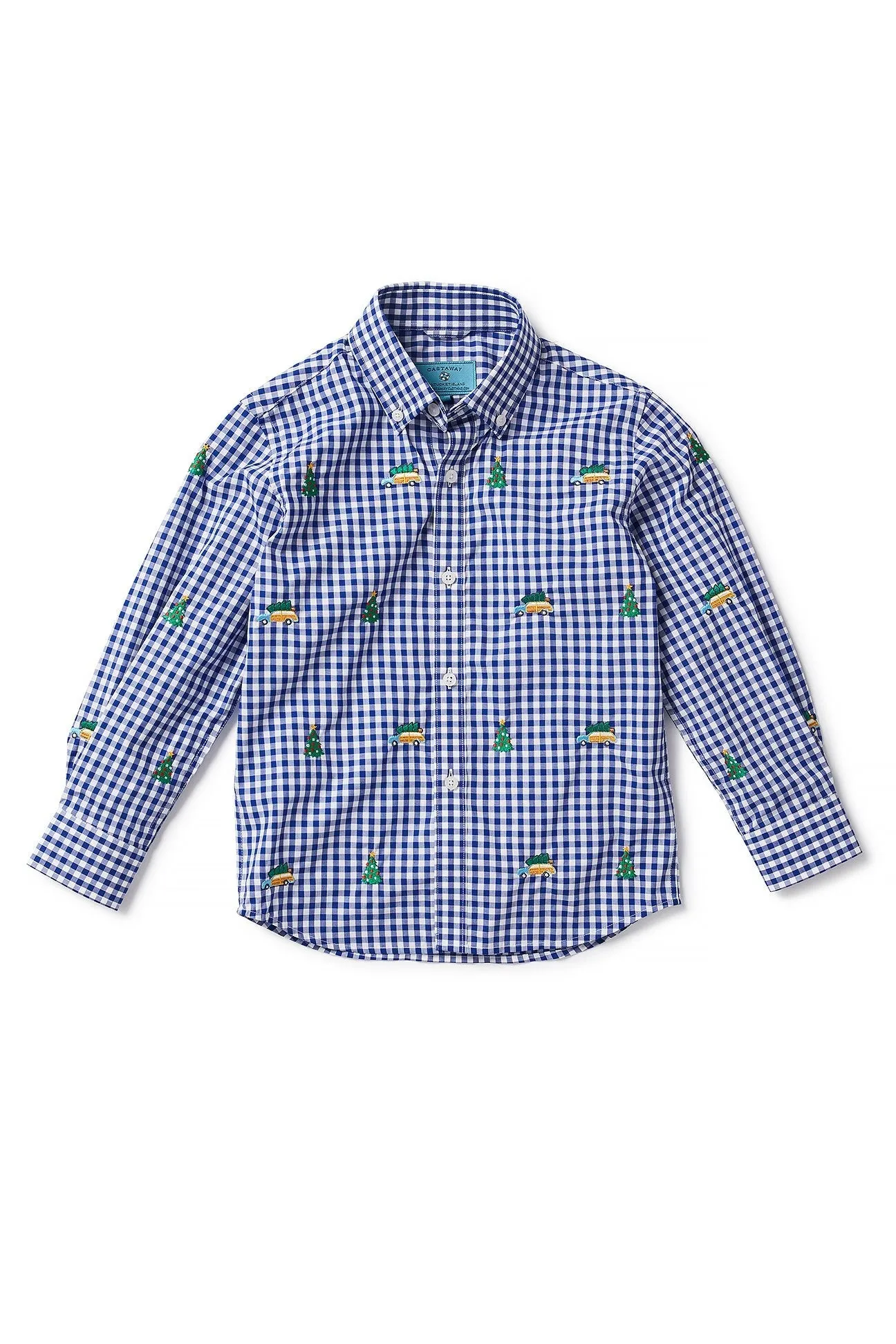 James Shirt Wide Gingham Royal with Woody with Christmas Tree