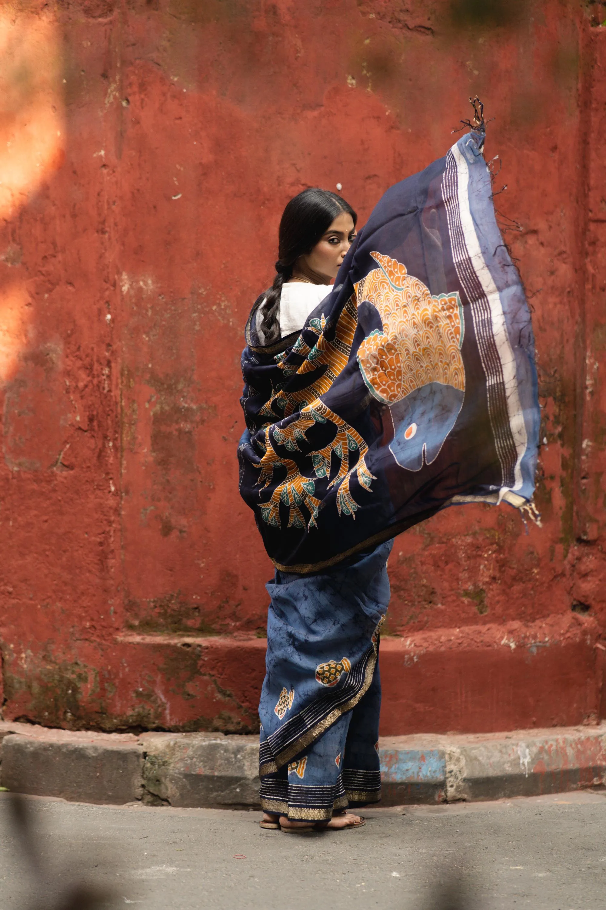 Jheelmeel -  Narmada Batik Madhubani  Blue Maheswari saree