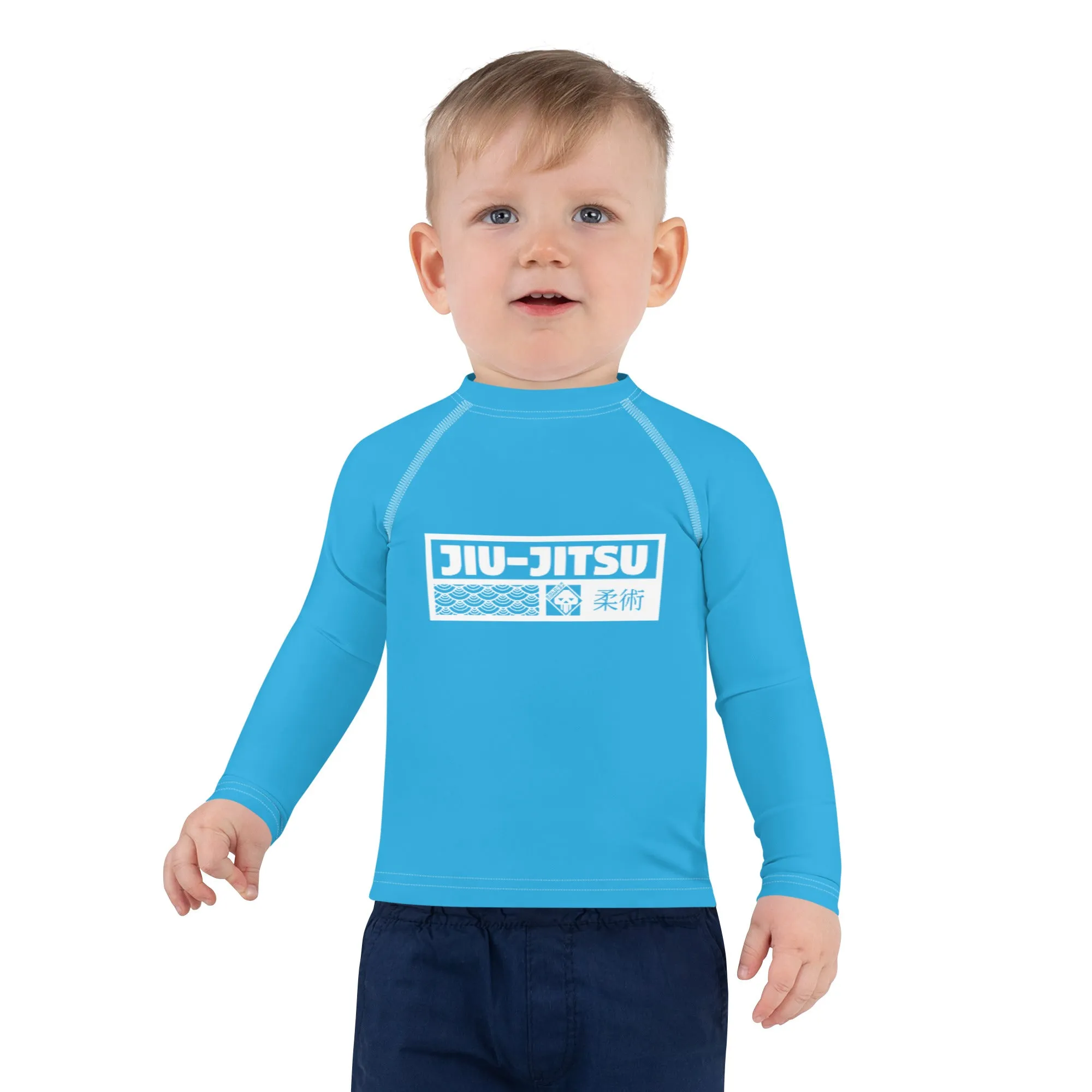 Kid's Boys Long Sleeve BJJ Rash Guard Jiu-Jitsu 005 - Cyan