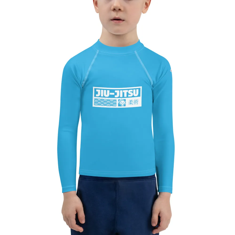 Kid's Boys Long Sleeve BJJ Rash Guard Jiu-Jitsu 005 - Cyan