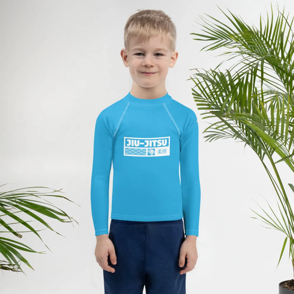 Kid's Boys Long Sleeve BJJ Rash Guard Jiu-Jitsu 005 - Cyan