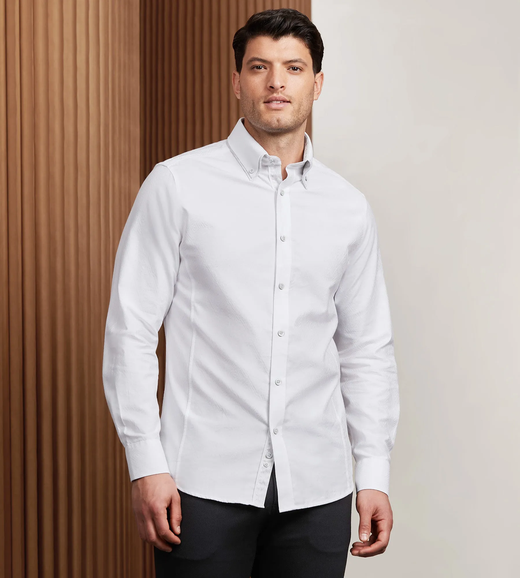 Modern Fit Long Sleeve Double Collar Textured Sport Shirt