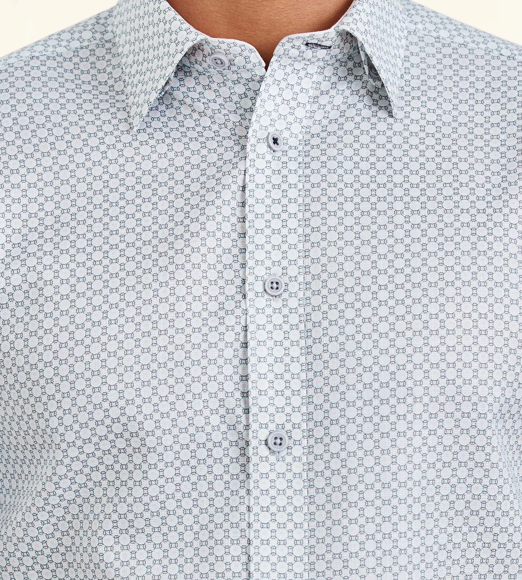 Modern Fit Short Sleeve Textured Linen-Like Geo Print Sport Shirt