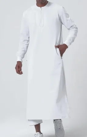 Muslim Men's Embroidered Long Thobe Kamees Sham QL in White