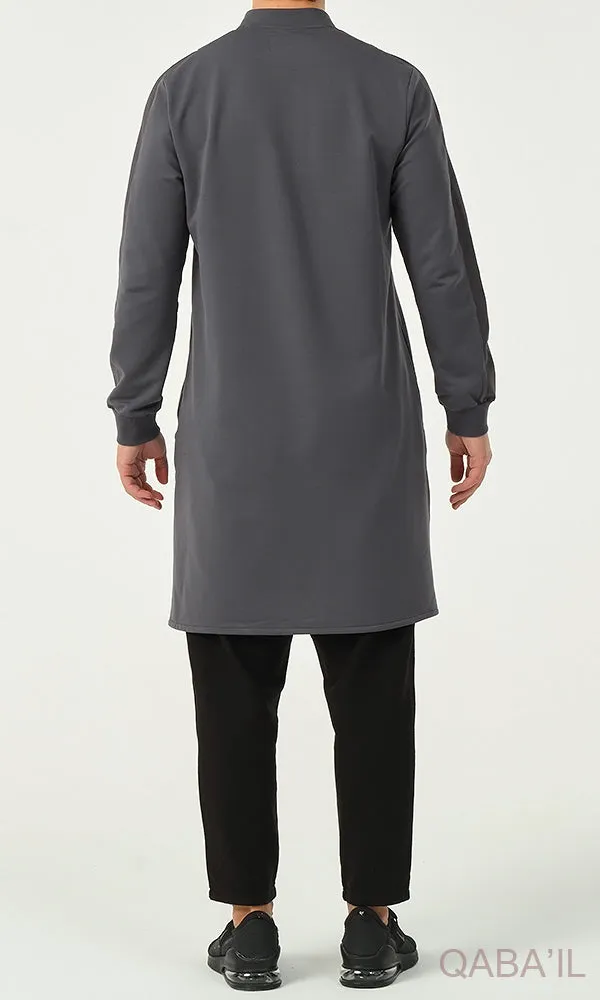 Muslim Men’s Short Jubba Kamisweat Subtil QL in Dark Grey and White