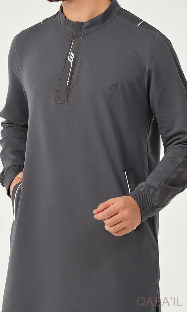 Muslim Men’s Short Jubba Kamisweat Subtil QL in Dark Grey and White