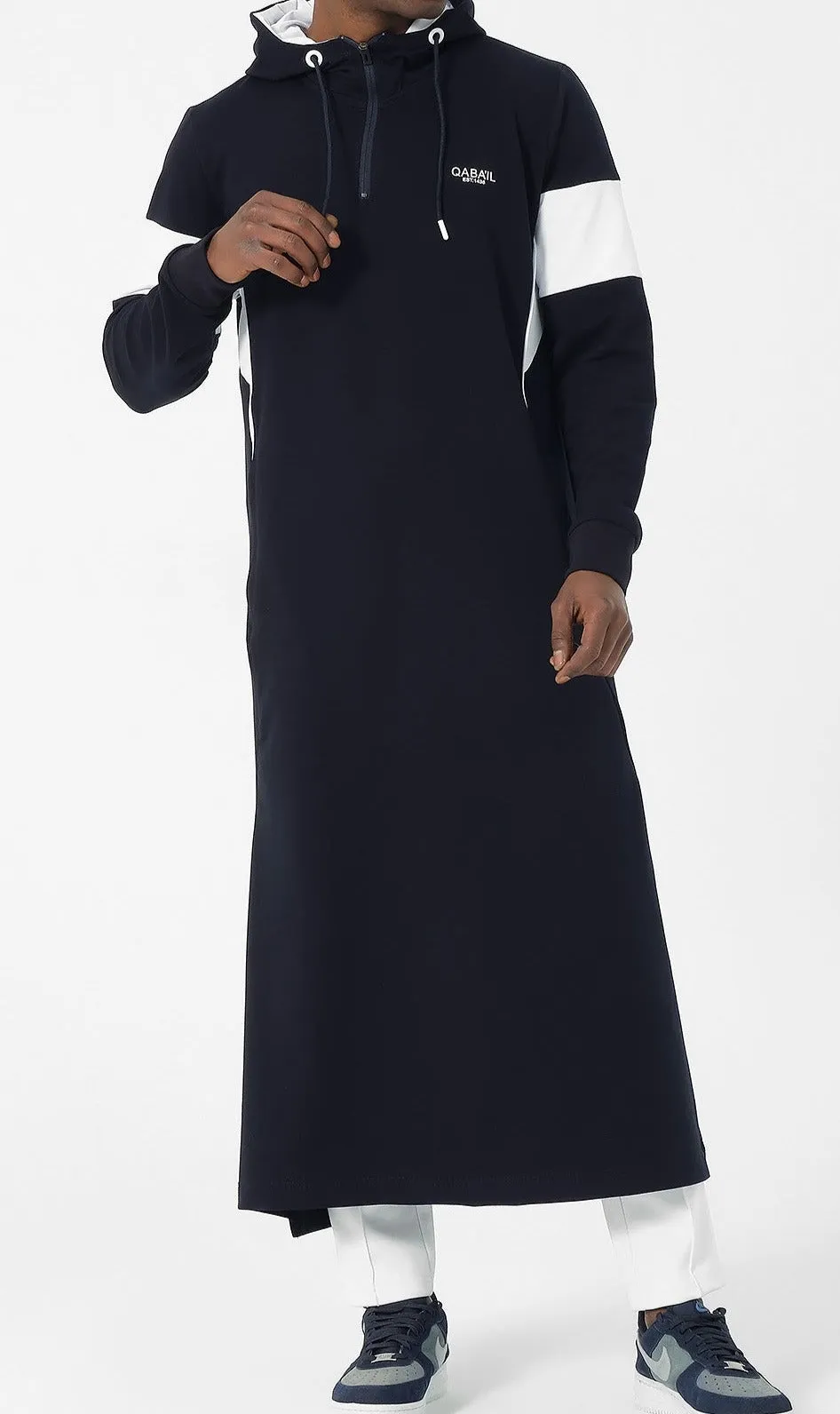 Muslim Men's Two-tone Long Thobe Kamees Unik R24 QL Navy Blue