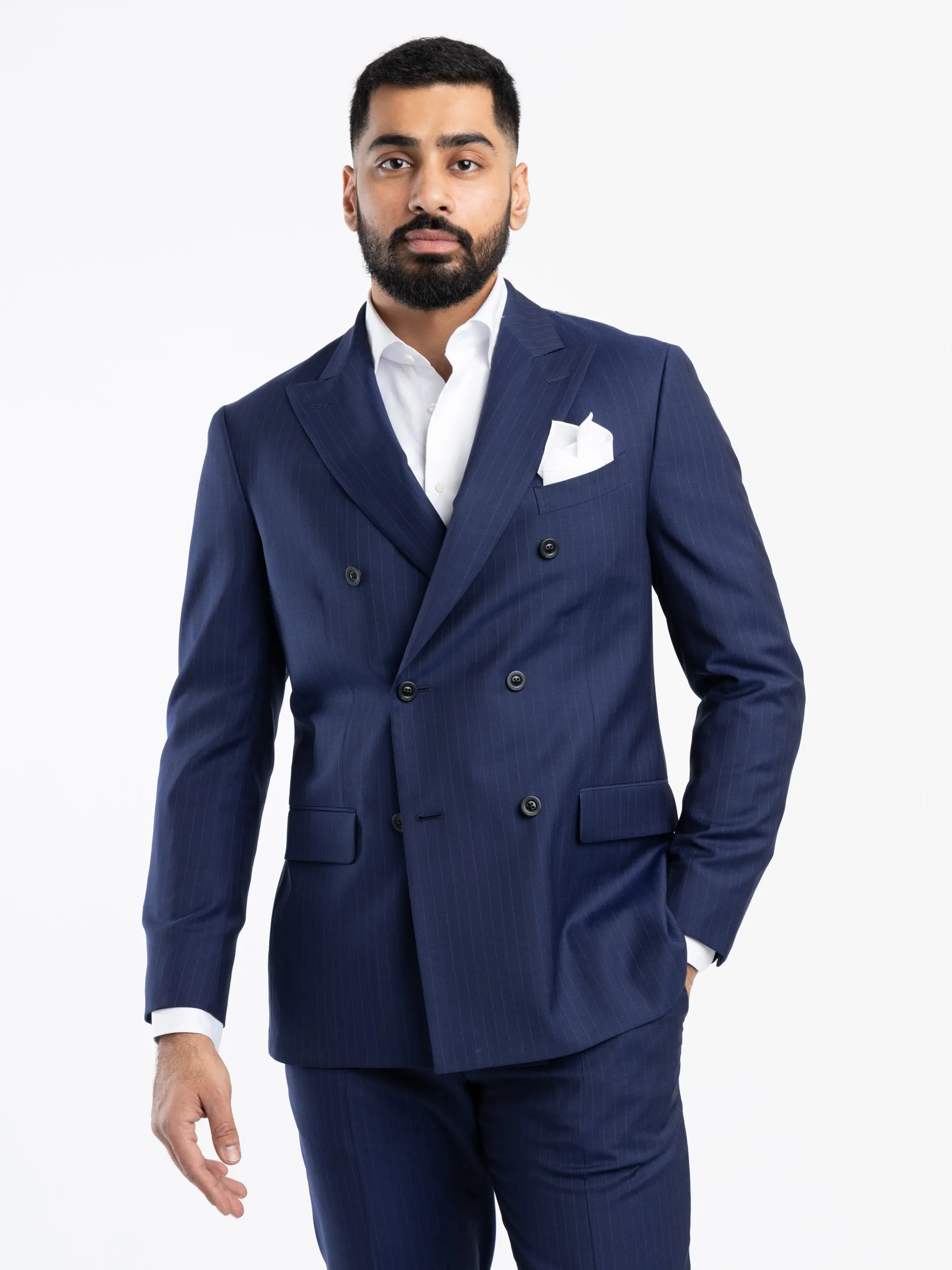 Navy Pinstripe Wool Suit