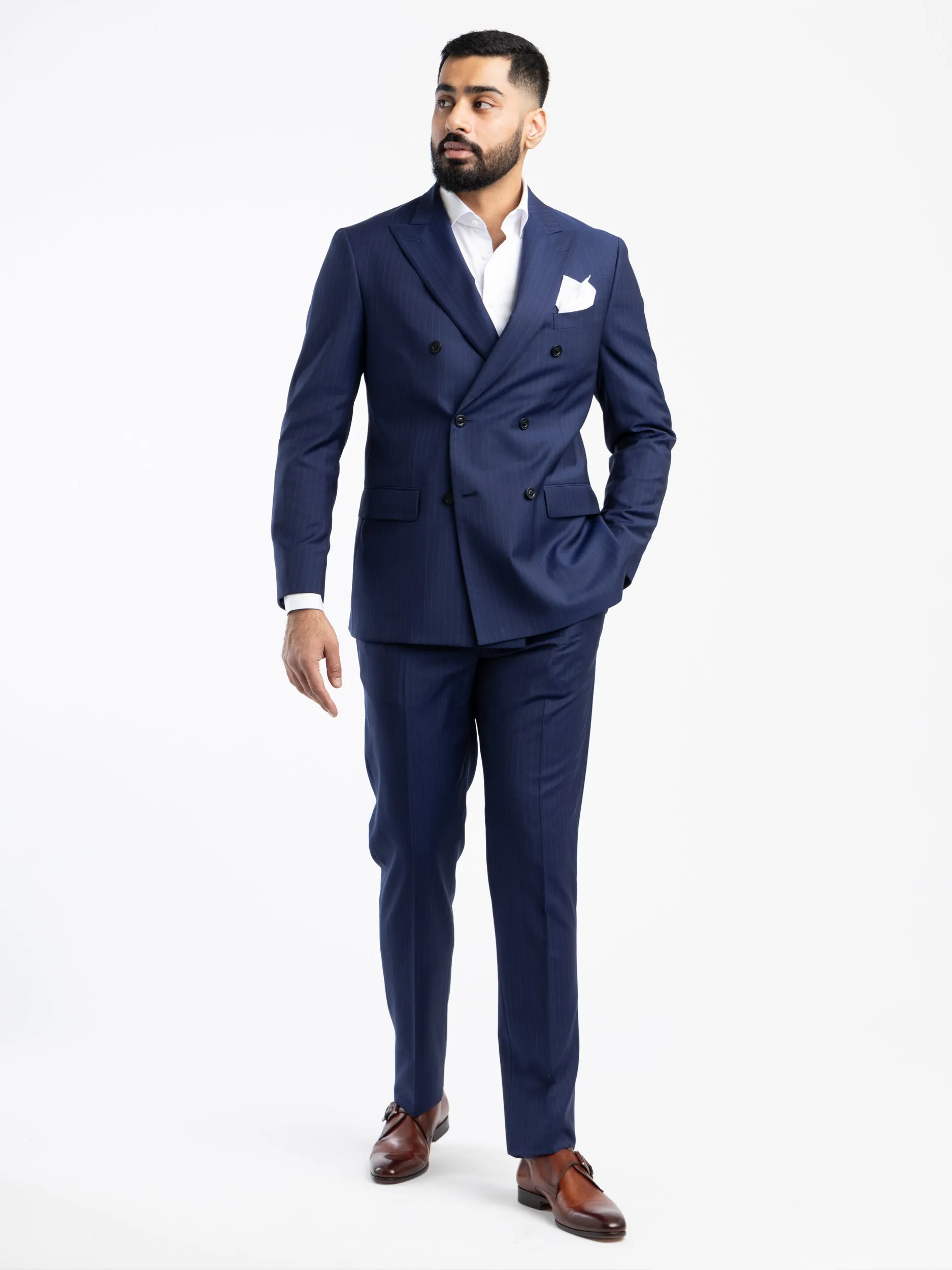 Navy Pinstripe Wool Suit