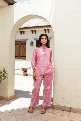 Pink Color Handblock Jaal co-ord Set