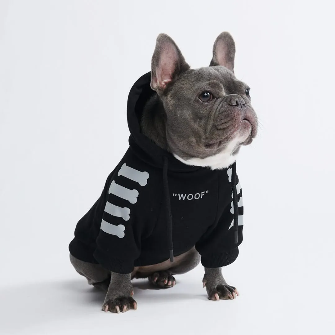 "WOOF" Dog Hoodie - Black & Reflective