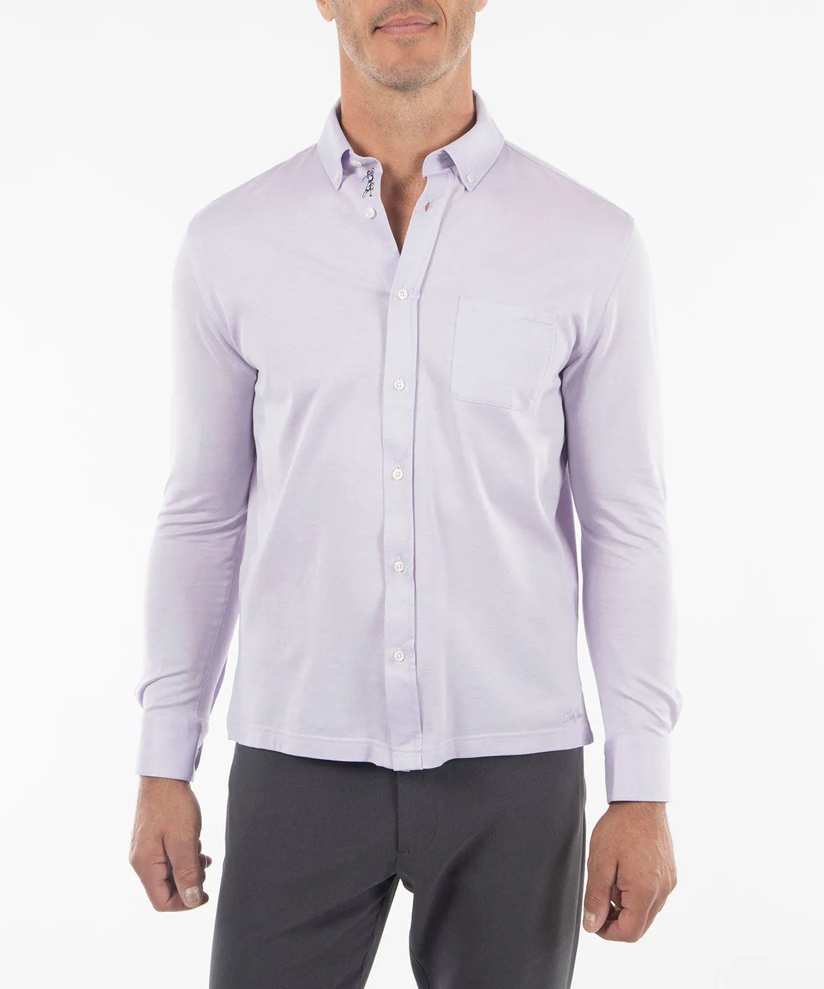 Signature Cotton Knit Long-Sleeve Button-Down Sport Shirt