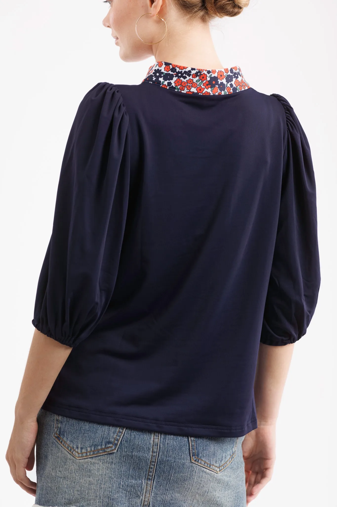 Tailgate Collection Eliza Top - Navy with Auburn Poppies