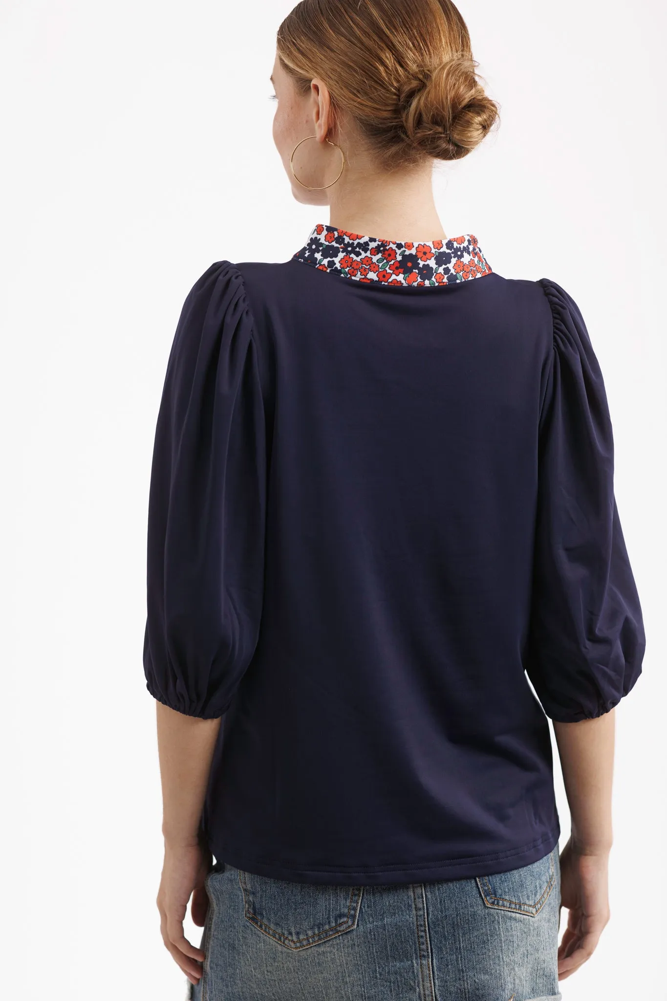 Tailgate Collection Eliza Top - Navy with Auburn Poppies