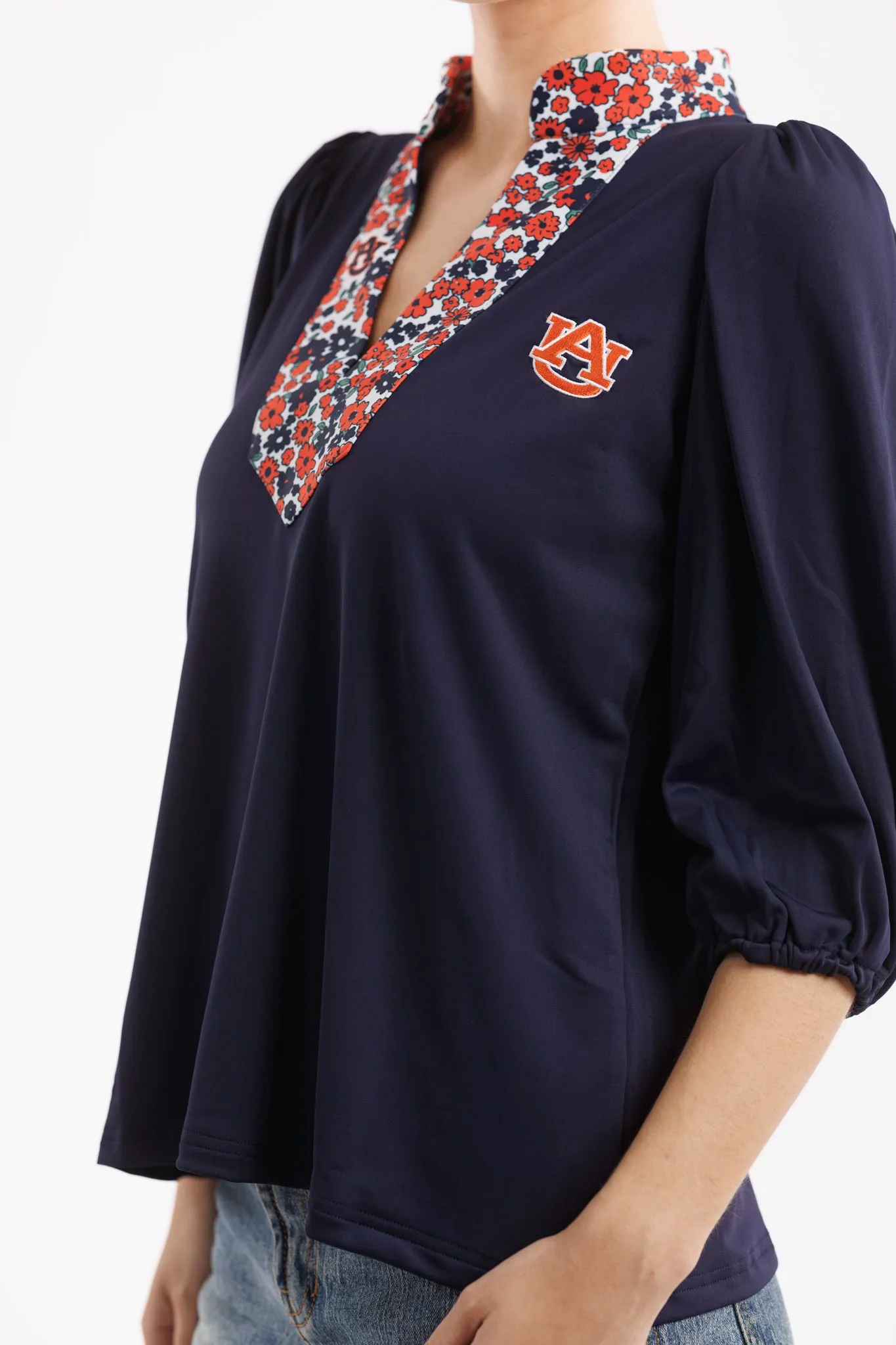 Tailgate Collection Eliza Top - Navy with Auburn Poppies