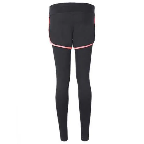 Women Fitness Yoga Workout Leisure Elastic False Two-piece Ninth Pants Leggings Sportswear