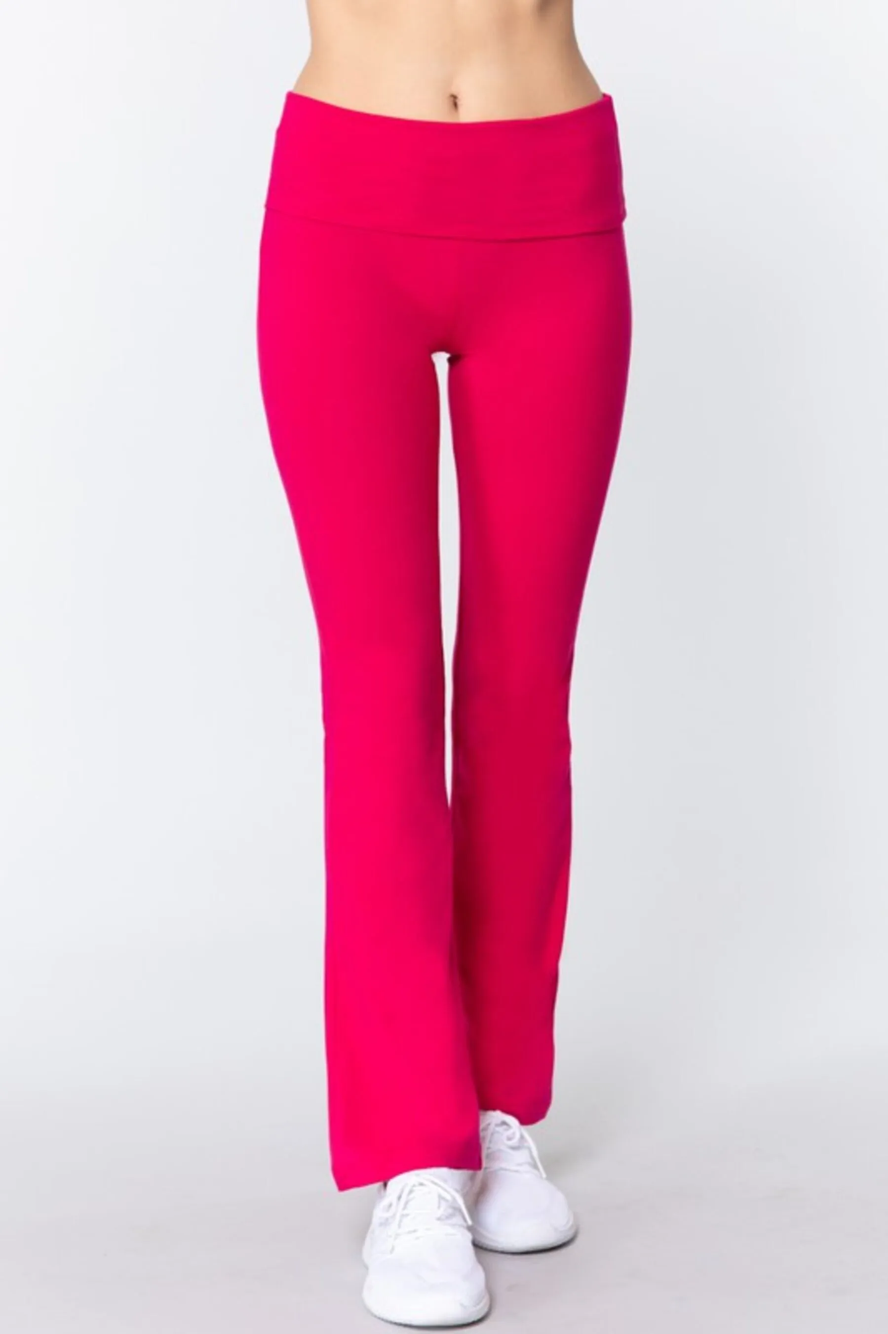 Women's Cotton Spandex Yoga Pants with Fold-Over Waistband