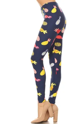 Women's Plus Colorful Pineapple Fruit Pattern Printed Leggings