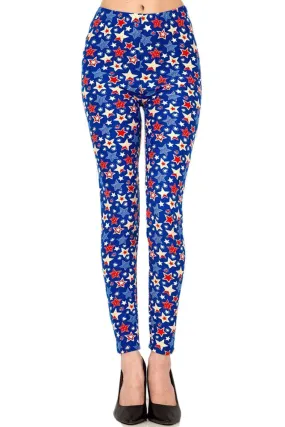 Women's Regular Blue Red Star American Flag Pattern Printed Leggings