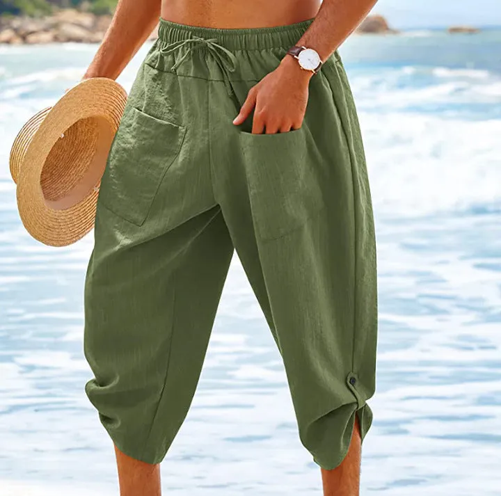 Xituodai - Men's Linen Shorts Beach Shorts Capri Pants