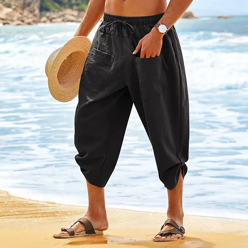 Xituodai - Men's Linen Shorts Beach Shorts Capri Pants